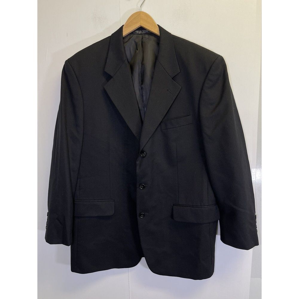 ALBERT NIPON Mens Size 42R Jacket Blazer Black Stripe Wool Silk Blend Sharkskin‎